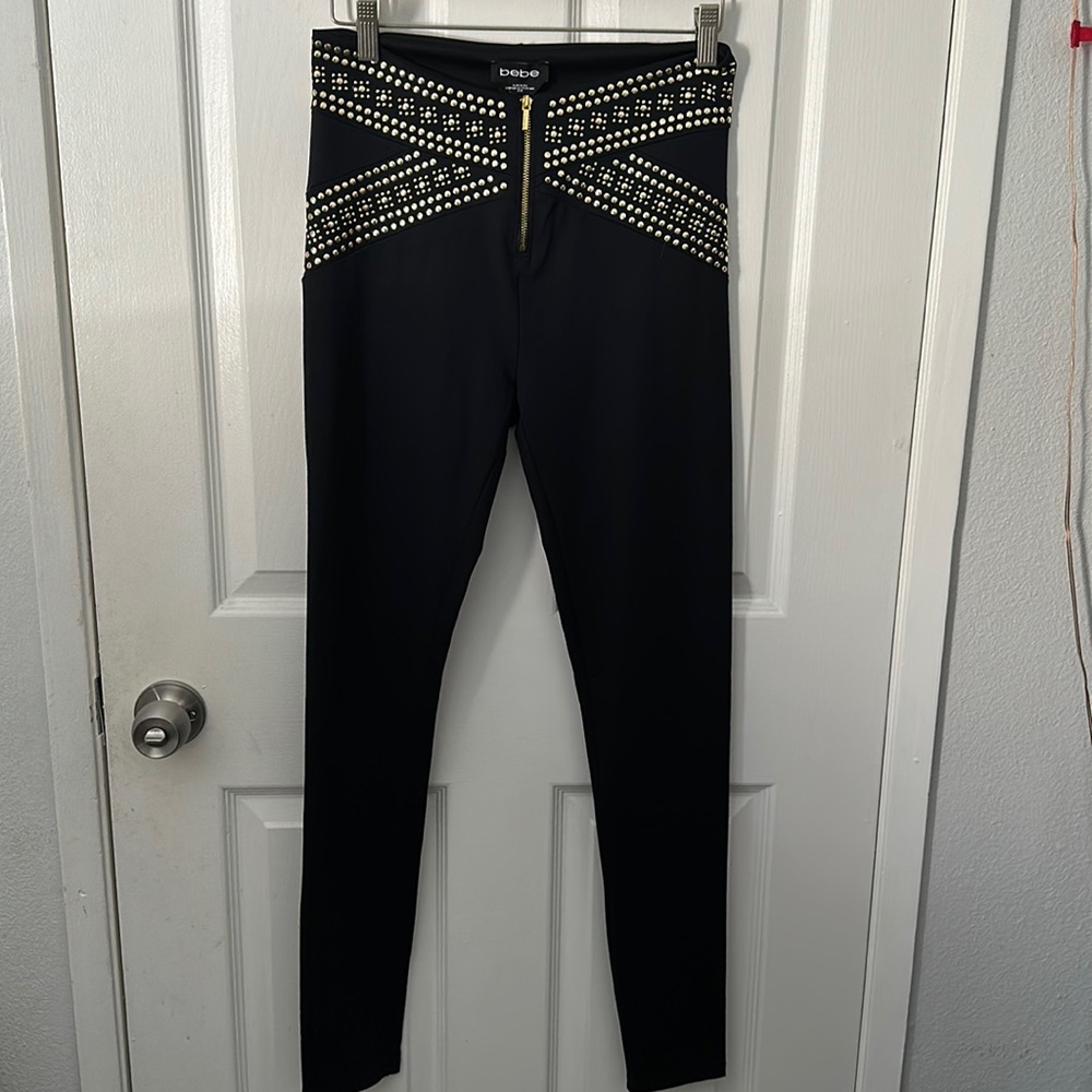 Bebe gold beads detail leggings size M color black